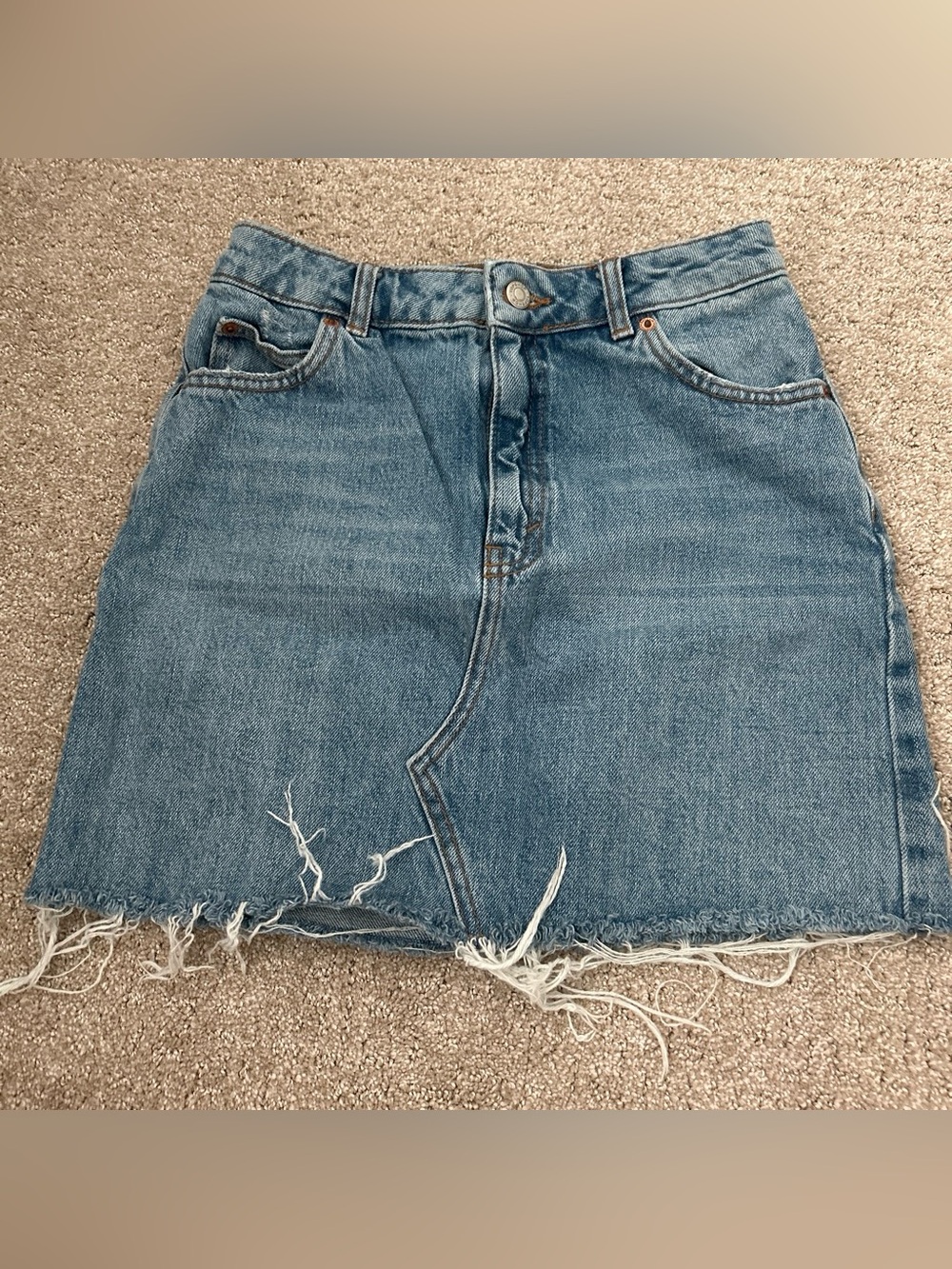 Topshop Light Blue Distressed Denim Mini Skirt